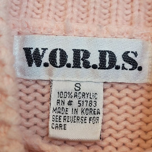 Vintage Pastel Stripe Sweater 80s Retro Shoulder Pads Size Small WORDS - Picture 6 of 8